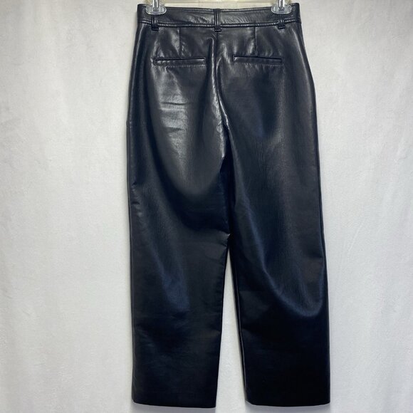 Aritzia Babaton Vegan Leather Command Cropped Pants Women Size 0 Black Mid-Rise - Picture 2 of 15